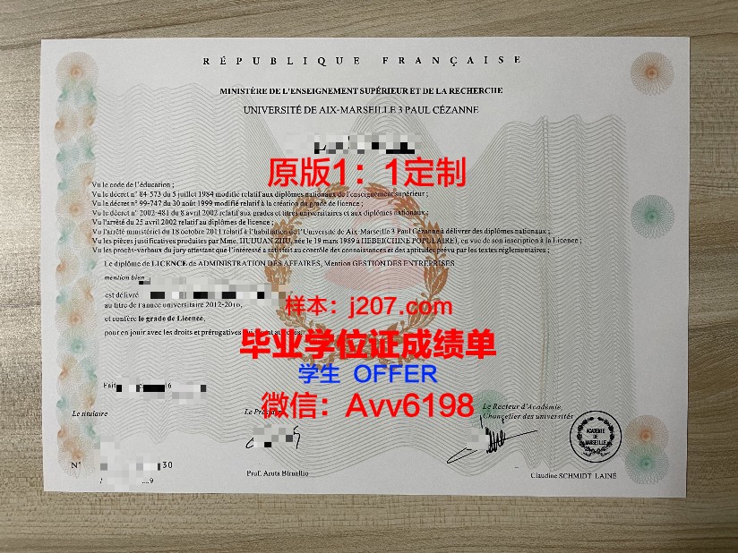 马赛高等商学院毕业证成绩单