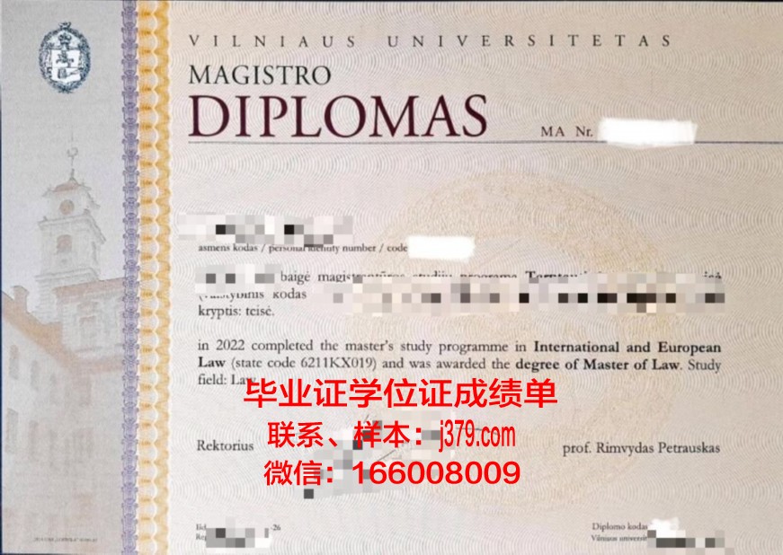 维尔纽斯大学毕业证成绩单