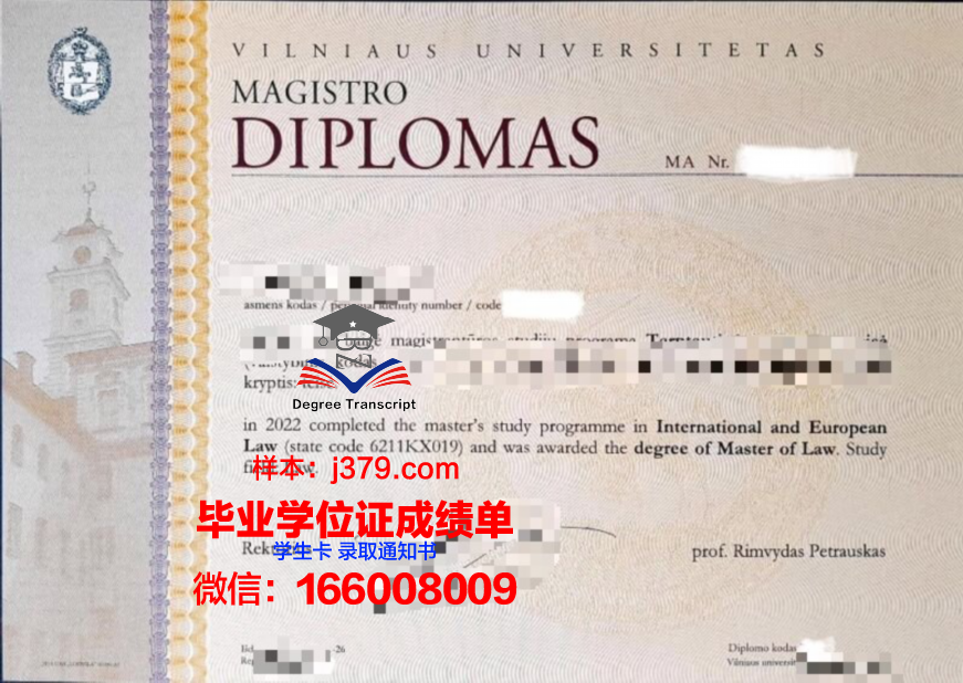 维尔纽斯大学毕业证成绩单