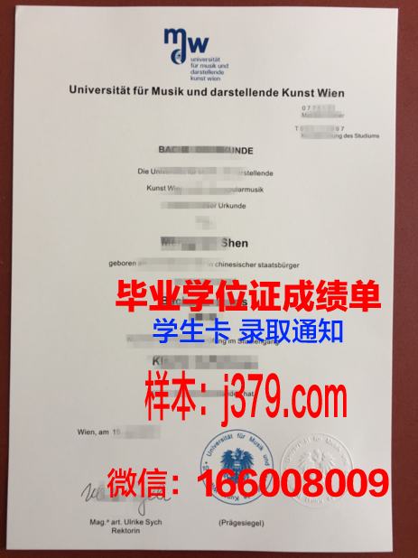 维也纳音乐与艺术市立大学毕业证照片(维也纳音乐学院落榜生)